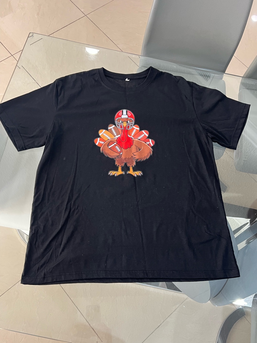 Thanksgiving men’s Black T-shirt with Football Turkey Graphic size XL